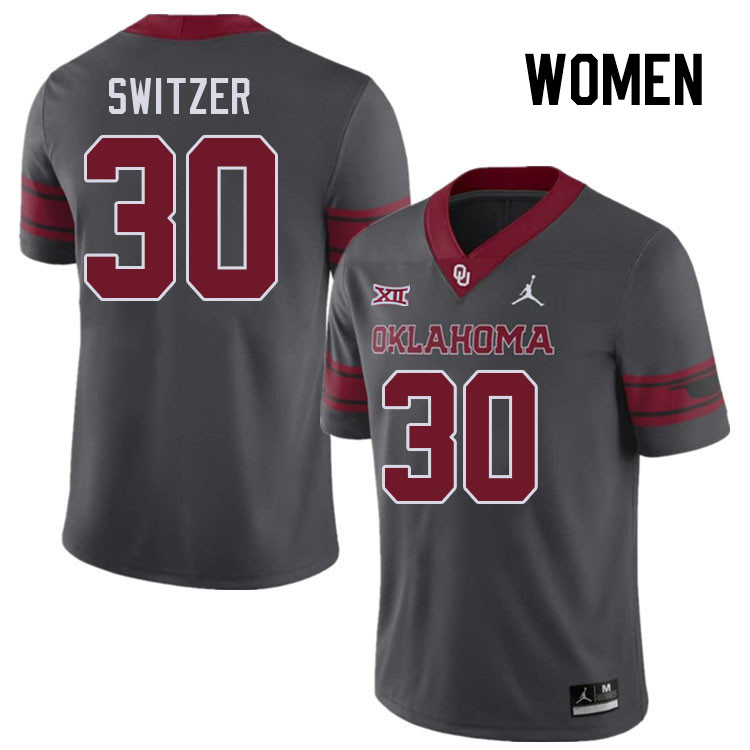 Women #30 Jacob Switzer Oklahoma Sooners College Football Jerseys Stitched-Charcoal